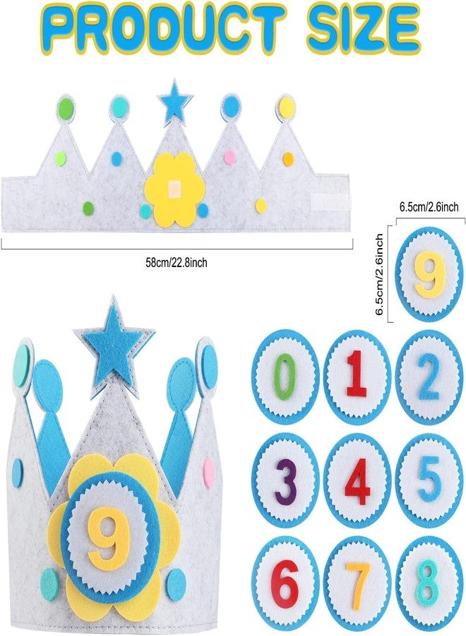 Incrizma Reusable Birthday Party Hat Crown for Kids, Felt HappyBirthday Hat with Adjustable Velcro, Girls Boys Baby Photo Props, Birthday Party Tiara for Children Aged 1-9 (Multi color - Blue) - Image 4